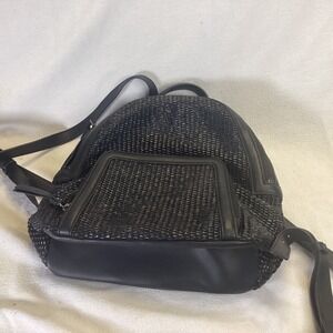 Simply Vera Vera Wang Black Woven Straw Faux Leather Mini Backpack Bag